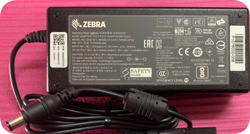Original Zebra 24V 2.5A Power Adapter for ZD888T GT800 GT820 GK420 EZ1105 Printer, 6.3x3